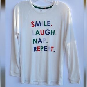 SO Sleepwear Top. "Smile. Laugh. Nap. Repeat." Women's Size Small.